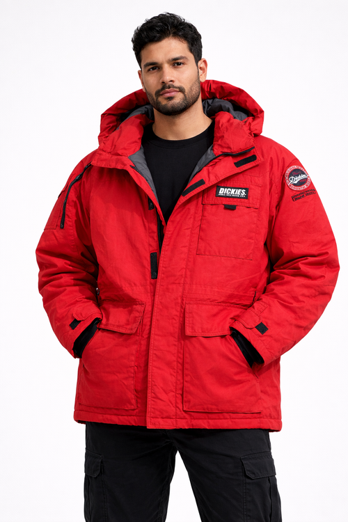 Dickies Red Insulated Hooded Parka Jacket